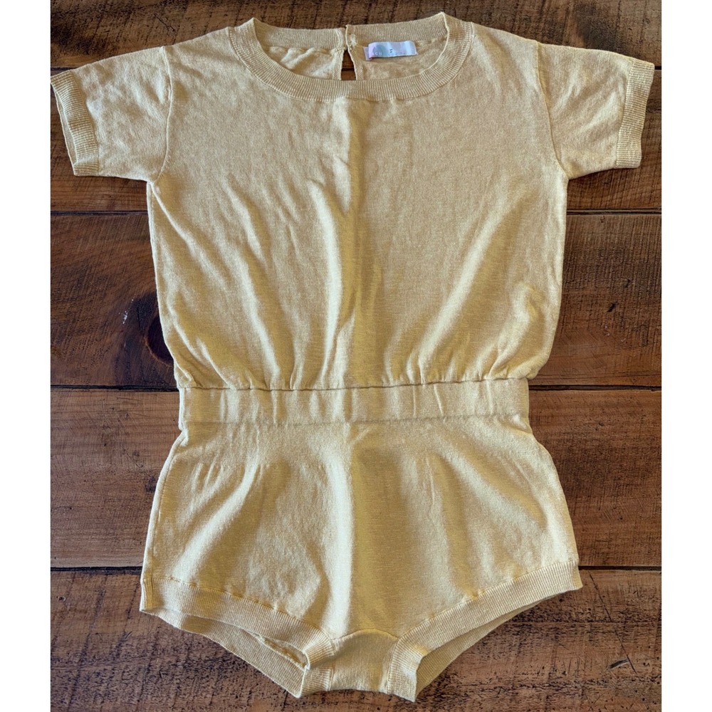 Free People Beach Womens Light Yellow Shorts Romper‎ Stretchy Linen Blend Medium